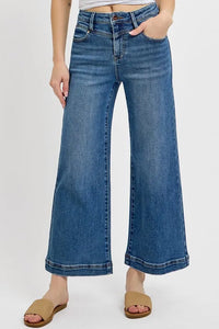 RISEN Full Size High Rise Crop Wide Leg Front Yoke Detail Jeans Plus Size - Brittney MADE
