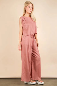VERY J Solid Woven Top & Pants Set - Brittney MADE