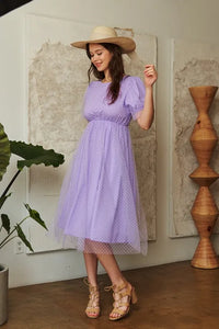 Davi & Dani Mesh Puff Short Sleeve Midi Dress - Brittney MADE