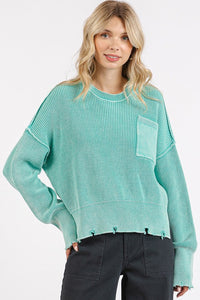 Mittoshop Distressed Hem Round Neck Dropped Shoulder Sweater - Brittney MADE