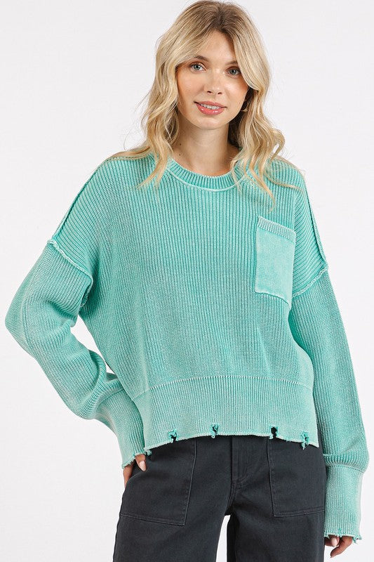 Mittoshop Distressed Hem Round Neck Dropped Shoulder Sweater - Brittney MADE