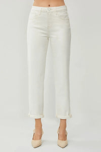RISEN Full Size High Waist Rolled Hem Straight Jeans - Brittney MADE