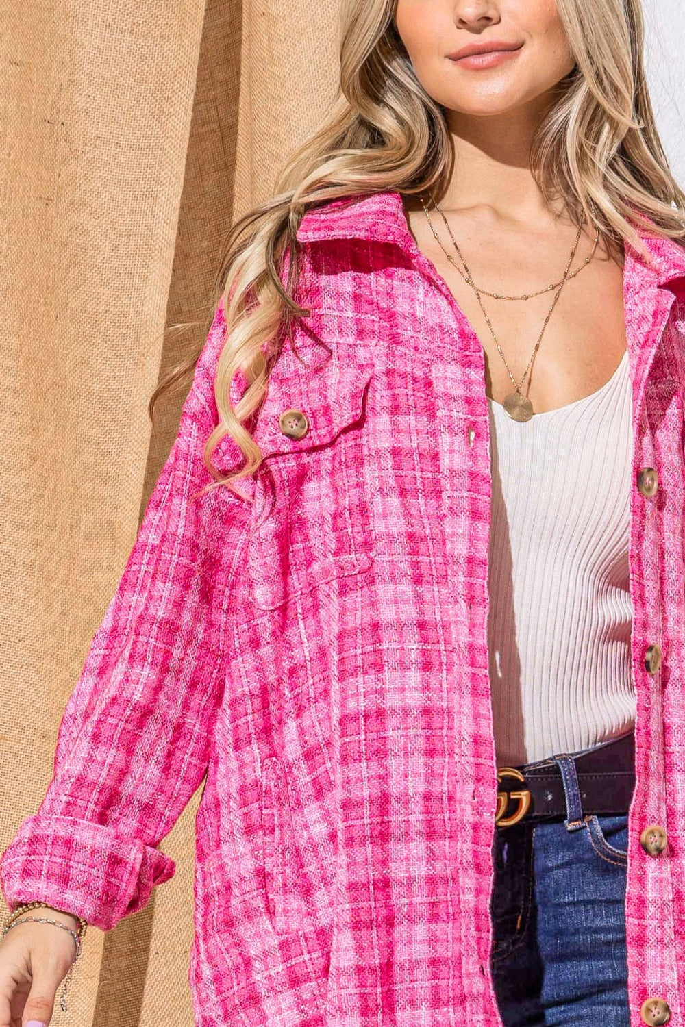And The Why Full Size Tweed Button Down Long Sleeve Shacket - Brittney MADE