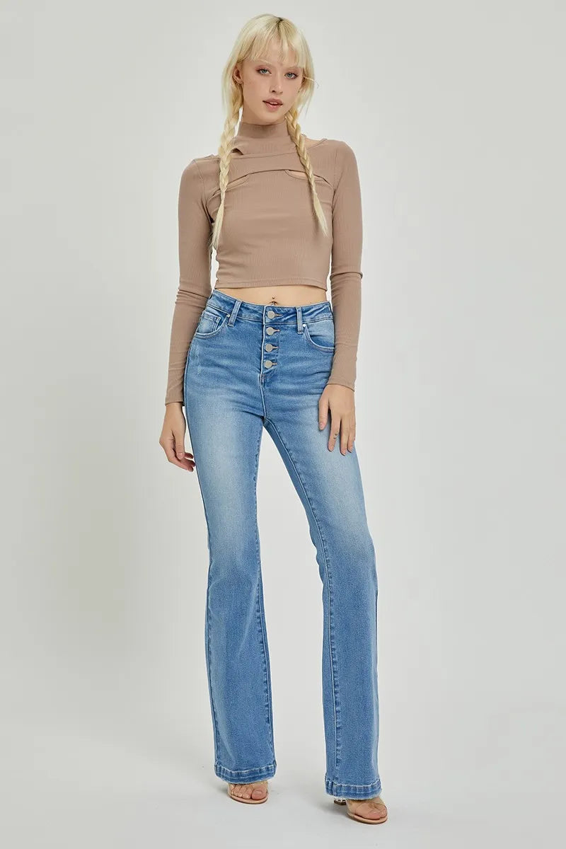 RISEN Full Size High Rise Button Fly Bootcut Jeans - Brittney MADE