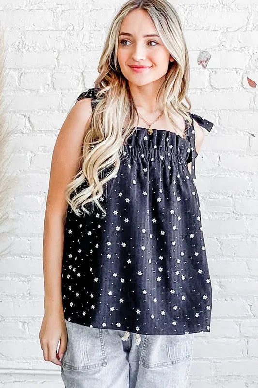 And The Why Daisy Polka Dot Print Ruffle Tank Top - Brittney MADE