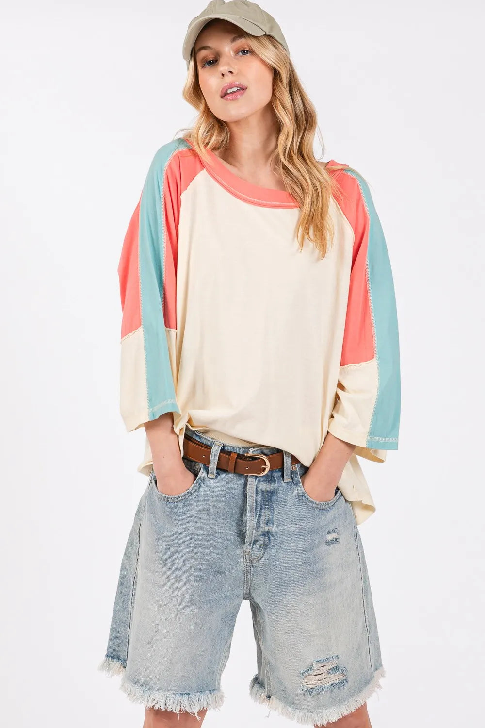 SAGE + FIG Color Block Curved Hem T-Shirt - Brittney MADE