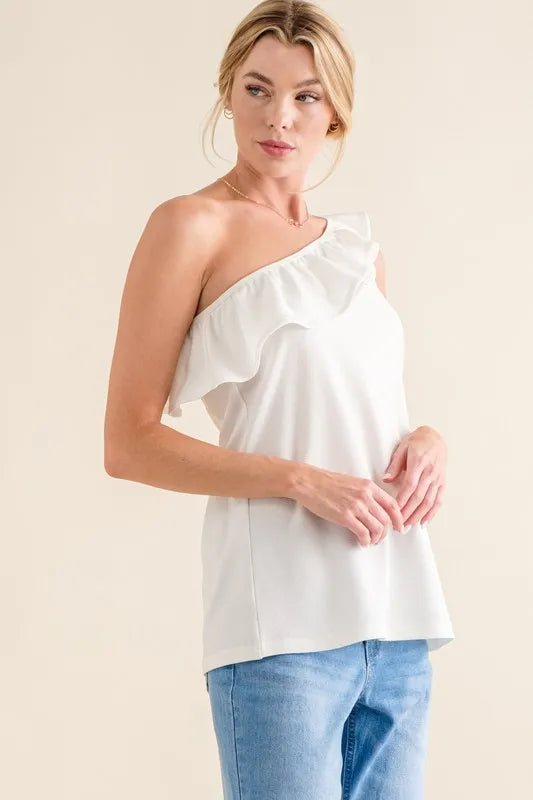 And The Why Ruffle One Shoulder Sleeveless Tank Top - Brittney MADE
