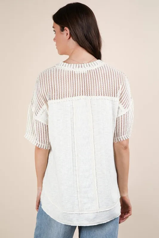 VERY J Oversized Contrast Knit Comfy Casual Top - Brittney MADE