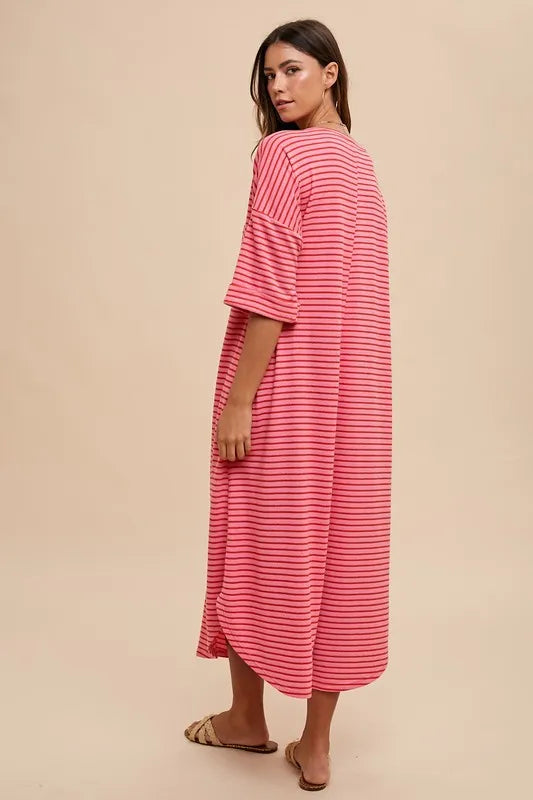 Annie Wear Striped Round Neck Terry Midi Dress - Brittney MADE