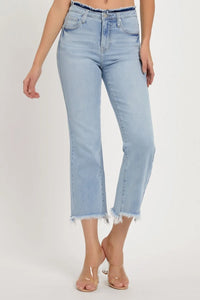 RISEN Full Size High Rise Raw Edge Crop Jeans - Brittney MADE