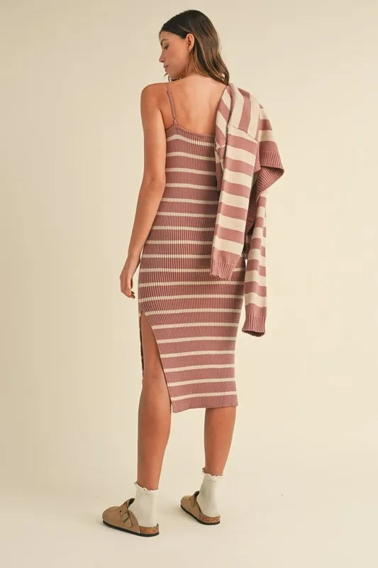 MABLE Stripe Crop Cardigan and Bodycon Dress Sweater Set - Brittney MADE