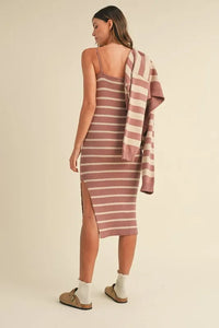 MABLE Stripe Crop Cardigan and Bodycon Dress Sweater Set - Brittney MADE