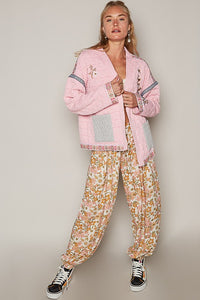 POL Embroidered Open Front Long Sleeve Jacket - Brittney MADE