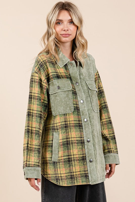 Mittoshop Plaid Button Down Drop Shoulder Jacket - Brittney MADE