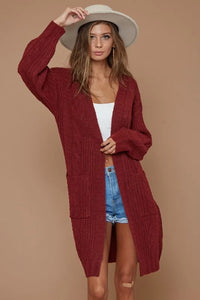 BiBi Cable-Knit Open Front Long Sleeve Cardigan - Brittney MADE