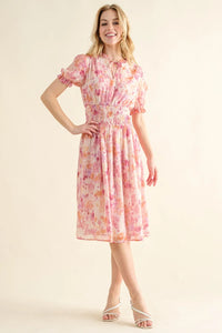 And The Why Full Size Smocked Waist Printed Midi Dress - Brittney MADE