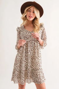 And The Why Leopard Ruffle Hem Woven Mini Dress - Brittney MADE
