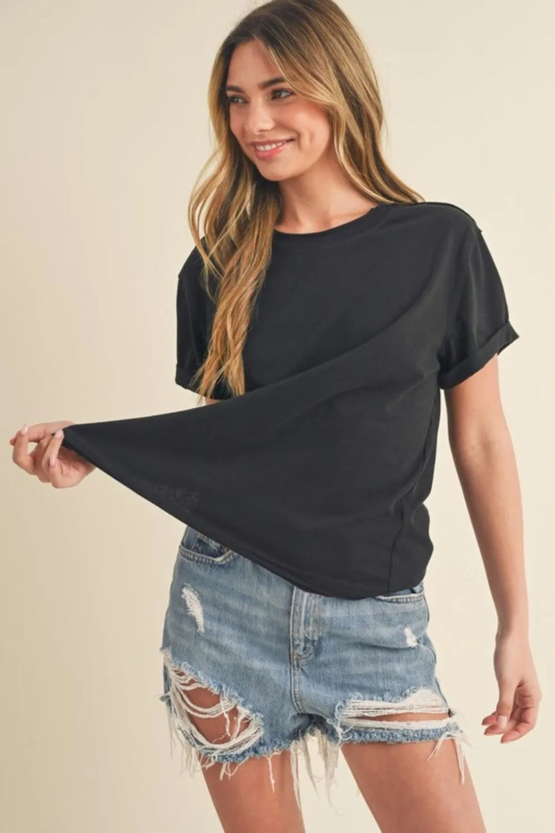 Aemi + Co Exposed Seam Round Neck Short Sleeve T-Shirt - Brittney MADE