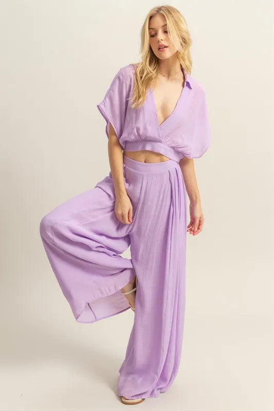 HYFVE Kimono Sleeve Crop Top and Wide Leg Pants Set - Brittney MADE