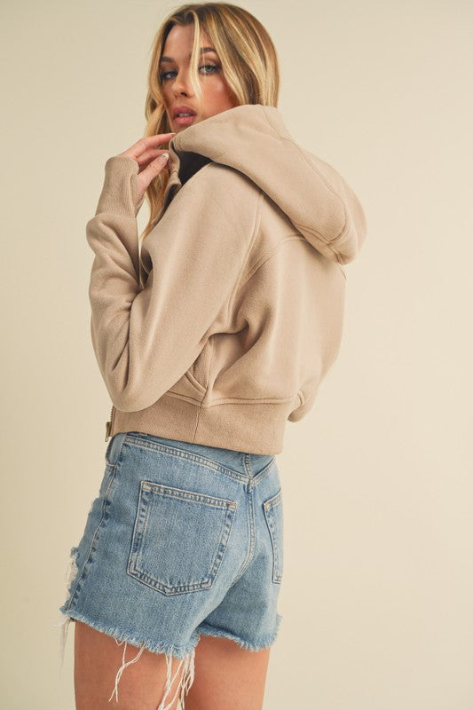 Aemi + Co Zip Up Raglan Sleeve Cropped Hoodie - Brittney MADE