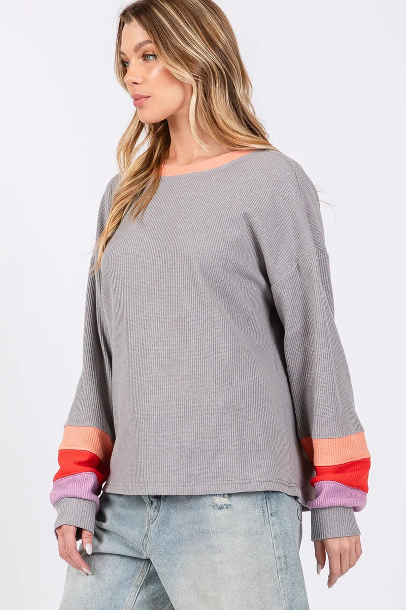 SAGE + FIG Color Block Waffle Knit T-Shirt - Brittney MADE