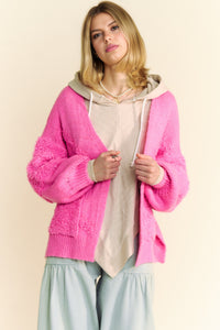 Davi & Dani Side Slit Open Front Long Sleeve Cardigan - Brittney MADE