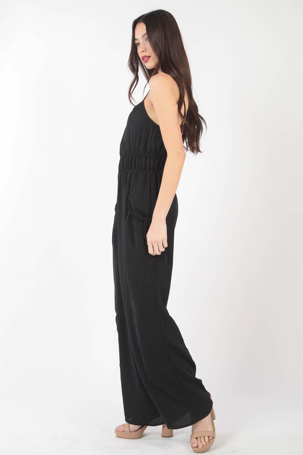 VERY J Pintuck Detail Woven Sleeveless Jumpsuit - Brittney MADE