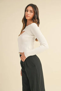 MABLE Cut Out Long Sleeve Ribbed Knit Top - Brittney MADE