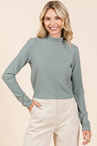 Mittoshop Mock Neck Rib Knit Long Sleeve Crop Top - Brittney MADE