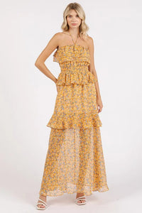 Mittoshop Ruffled Smocked Floral Halter Neck Maxi Dress - Brittney MADE