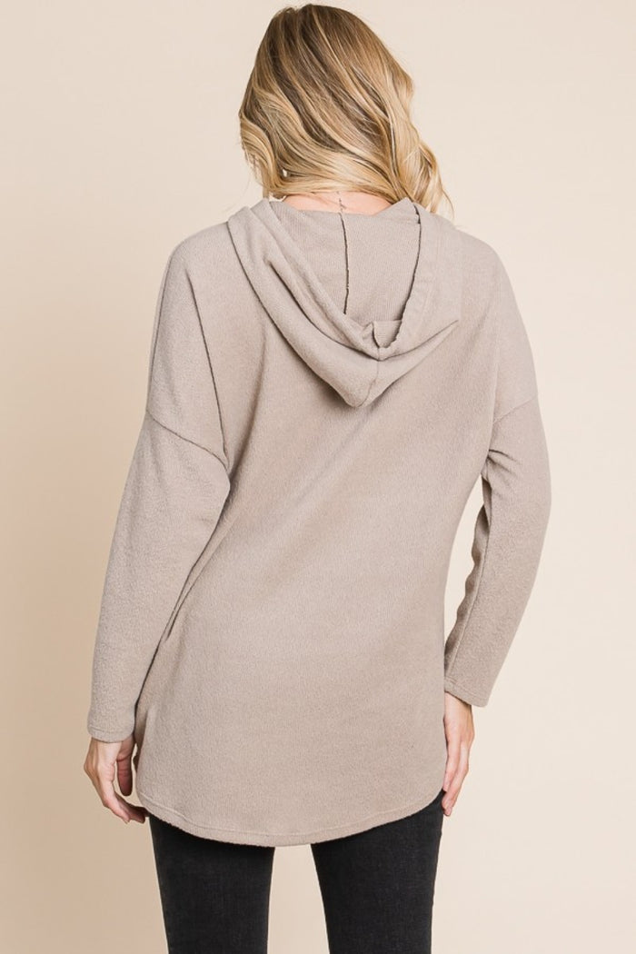 BOMBOM Contrast Drawstring Drop Shoulder Knit Hoodie - Brittney MADE