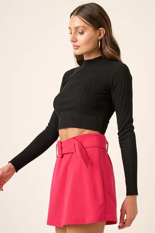 Mittoshop Mock Neck Long Sleeve Crop Knit Top - Brittney MADE