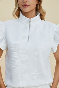 Double Take Full Size Texture Flounce Sleeve Top and Shorts Set - Brittney MADE