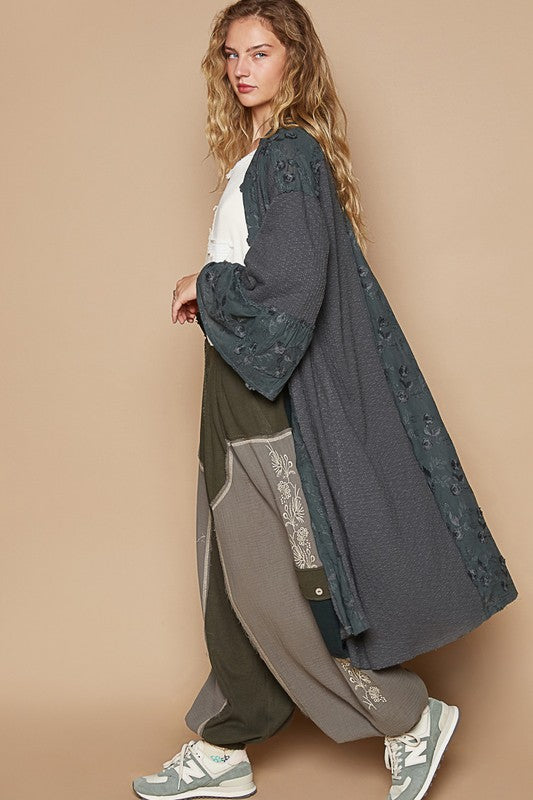POL Flower Lace Trim Open Front Longline Cardigan - Brittney MADE