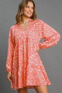 Umgee Full Size Two Tone Print Balloon Sleeve Tiered Dress Plus Size - Brittney MADE