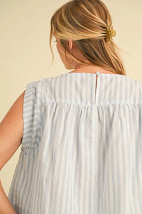 Aemi+Co Ruched Striped Round Neck Sleeveless Top - Brittney MADE