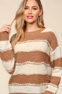 Haptics Striped Contrast Distressed Sweater - Brittney MADE