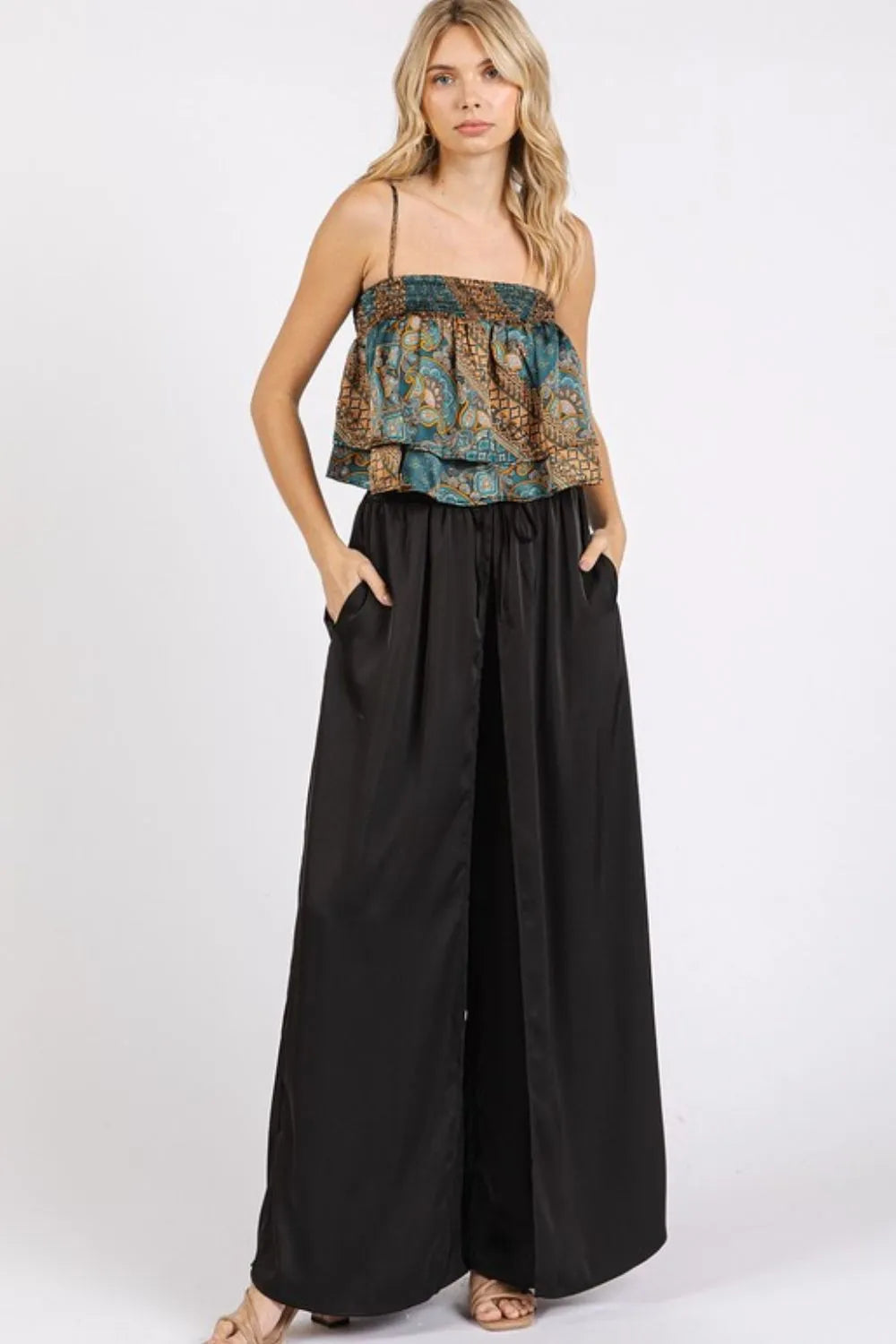 Mittoshop Paisley Patchwork Print Satin Ruffle Crop Cami - Brittney MADE