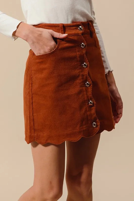 SO ME Scallop Buttoned Front Corduroy Mini Skirt - Brittney MADE