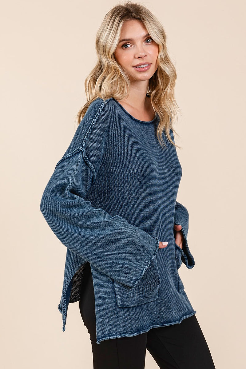 Mittoshop Mineral Wash Patch Pocket Cut Edge Sweater - Brittney MADE