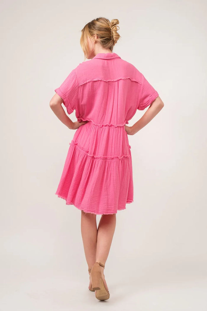 And The Why Full Size Raw Edge Washed Tiered Shirt Dress - Brittney MADE