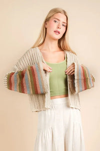 VERY J Color Block Bell Sleeve Openwork Cardigan - Brittney MADE