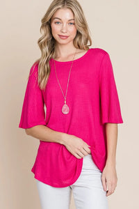 BOMBOM Round Neck Waffle Knit T-Shirt - Brittney MADE