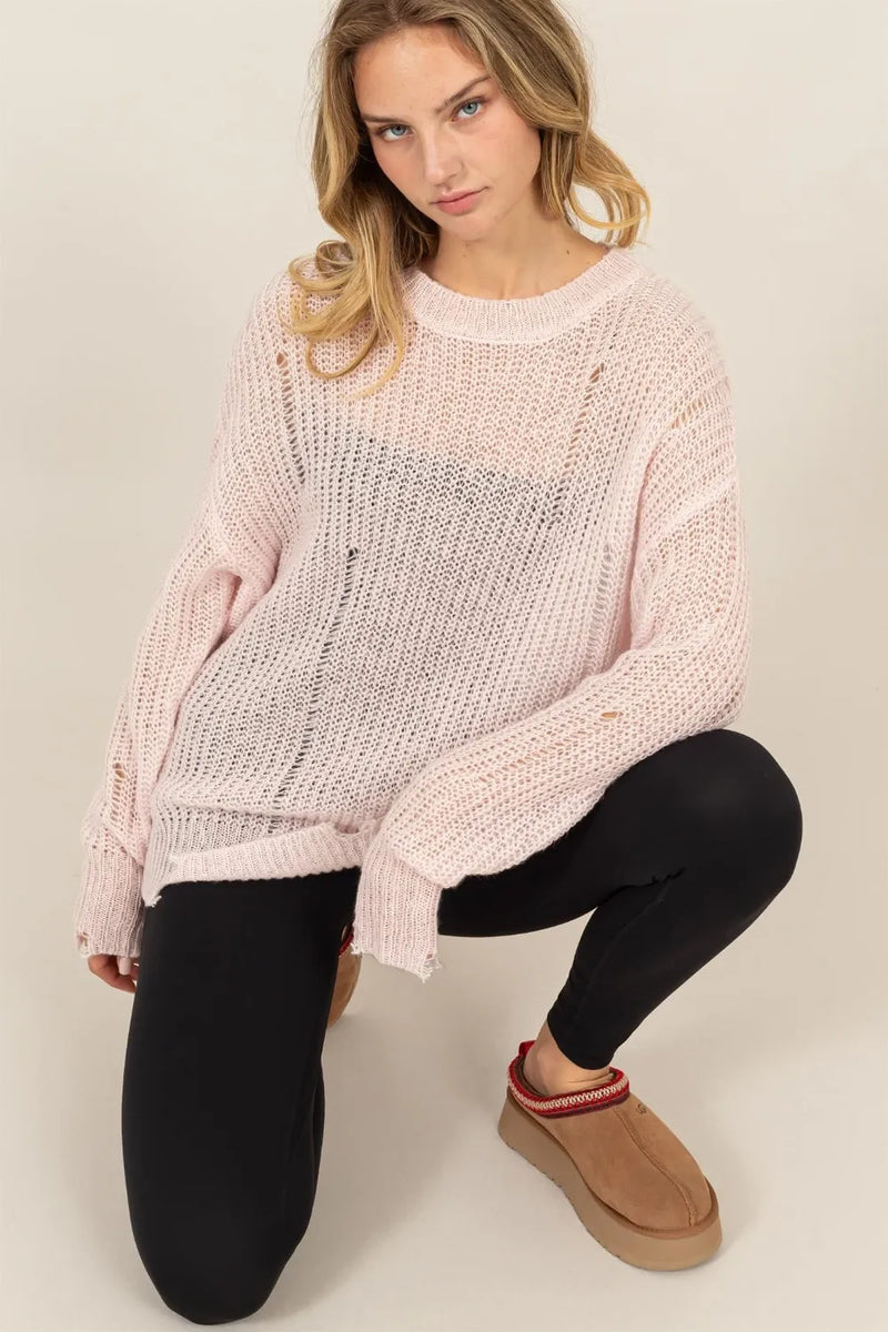 HYFVE Distressed Long Sleeve Knit Top - Brittney MADE