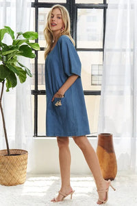 ADORA V-Neck Half Sleeve Mini Denim Dress - Brittney MADE