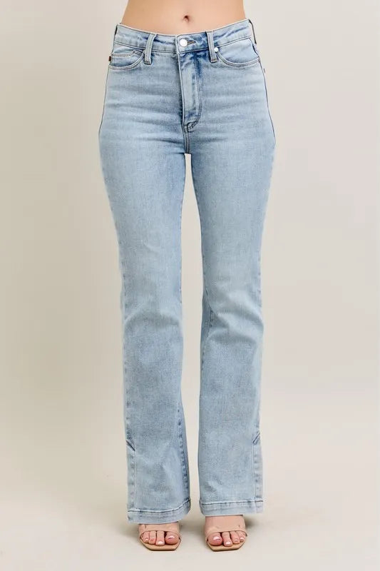 Judy Blue Full Size Tummy Control Vintage Wash Side Slit Slim Boot Jeans Plus Size - Brittney MADE