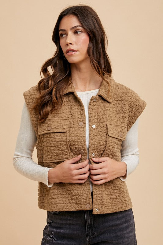 Annie Wear Puzzle Quilted Snap Down Vest Coat - Brittney MADE