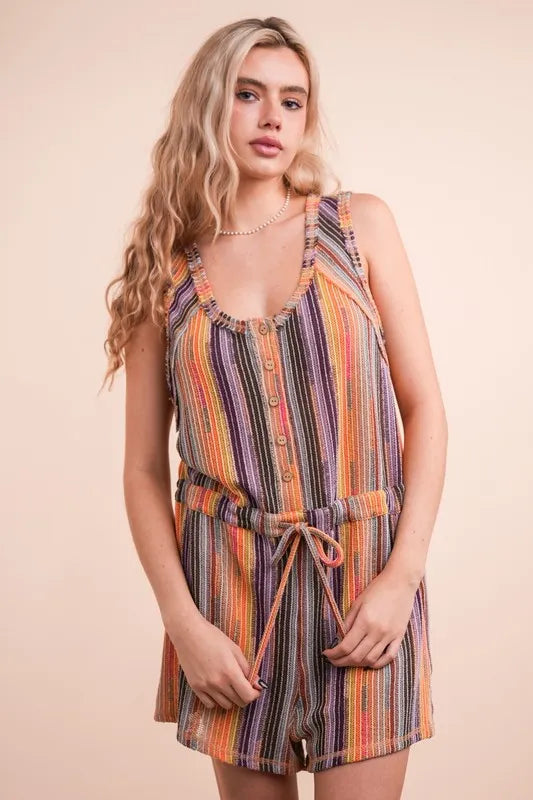 VERY J Crochet Multi Color Striped Casual Summer Romper - Brittney MADE