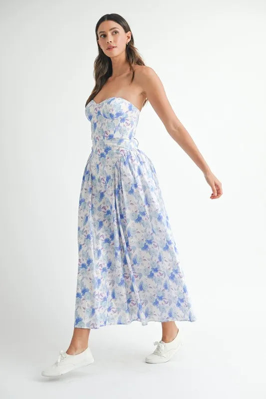 MABLE Sweetheart Neckline Floral Printed Midi Dress - Brittney MADE