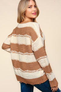 Haptics Striped Contrast Distressed Sweater - Brittney MADE